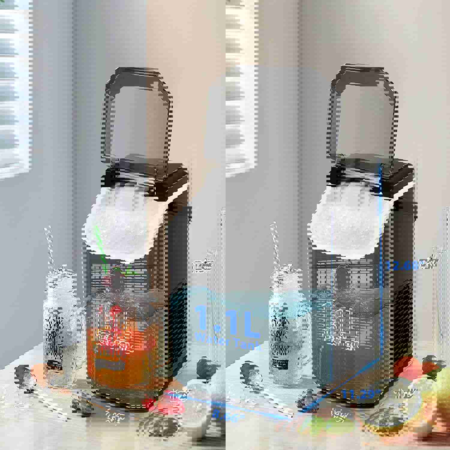 KISSAIR Countertop Ice Maker with Soft Chewable Pellet Ice, 34Lbs/24H, Automatic Self-Cleaning, Portable for Kitchen & Office