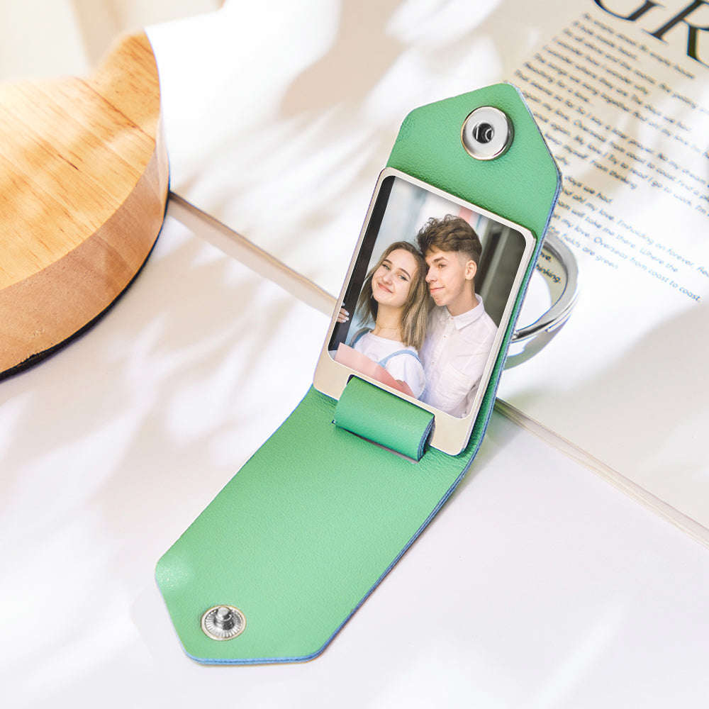 Custom Engraved Leather Photo Keychain - Personalized Anniversary & Gift Keychain