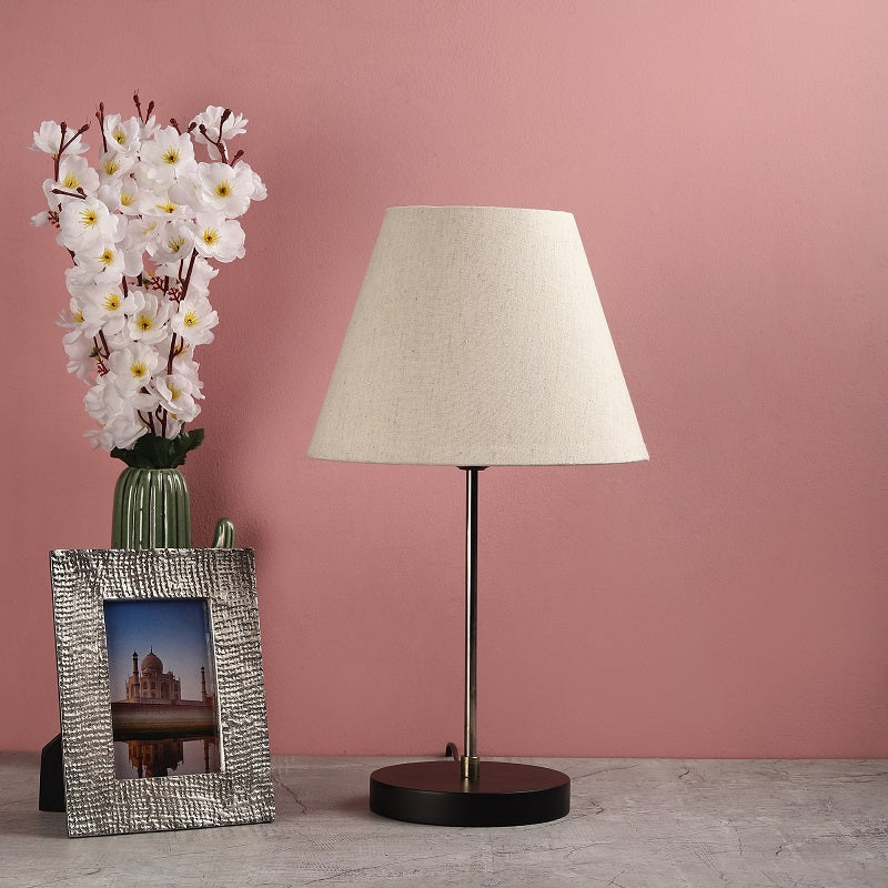 BTR CRAFTS Silver Rod With Black Wooden Base Table Lamp (Conical Lampshade)