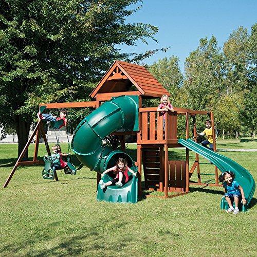 Skroutz Outdoor Swing Set for Kids - Wood Twist Complete Playcenter with Swings, Slides, and Glider