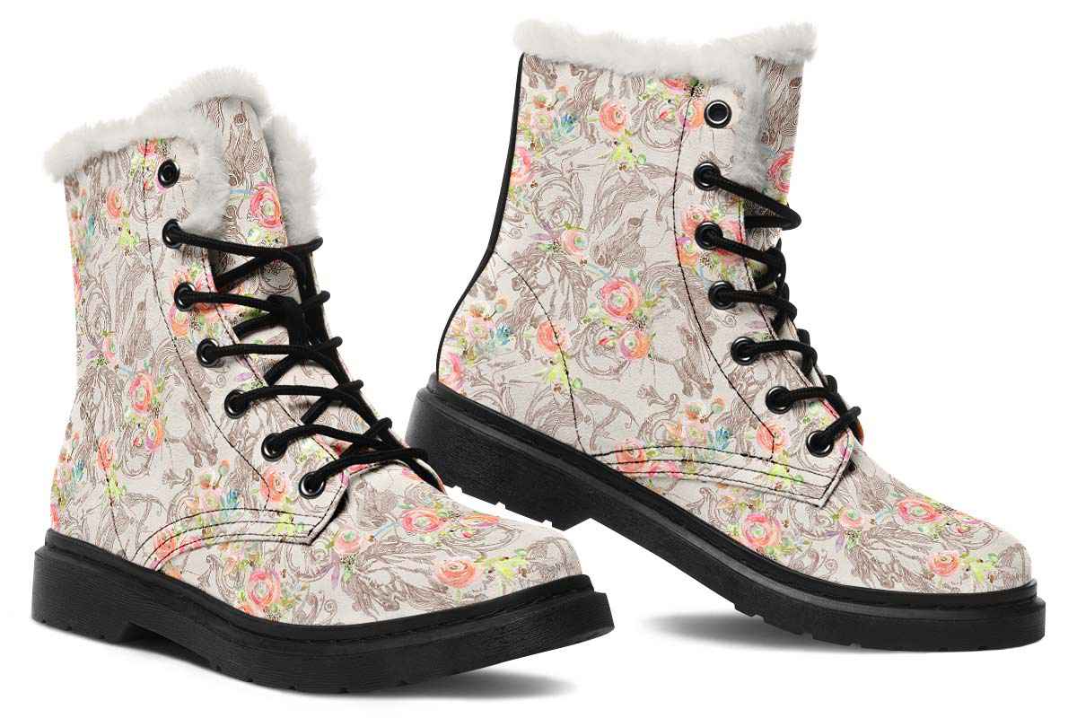 Floral Horse Winter Boots - Custom Printed, High-Quality Microsuede with Memory Foam Insoles