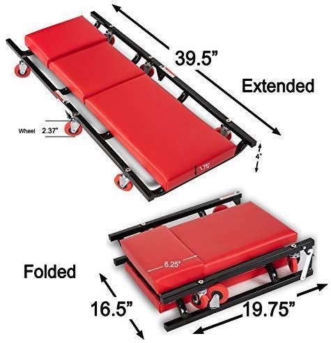 Heavy Duty Foldable Mechanic Creeper with 6 Casters for Garage & Auto Repair