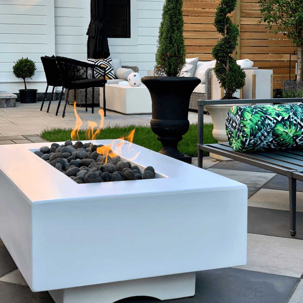 Top Fires Del Mar 96-Inch Rectangular GFRC Gas Fire Pit - Electronic Ignition