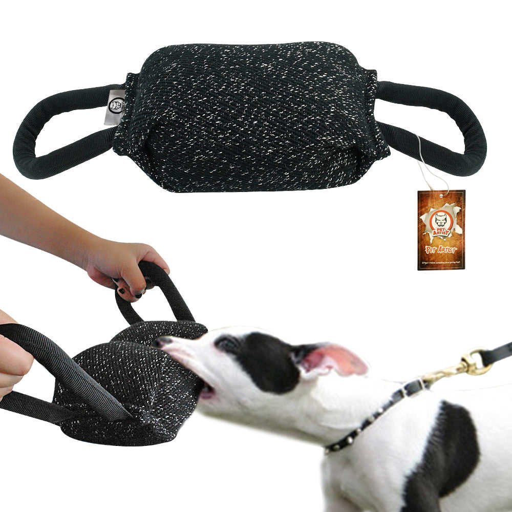 Durable Dog Chew Toys for Pitbull & Large Dogs - Bite Tug Pillow with 2 Handles for Teeth Cleaning & Training
