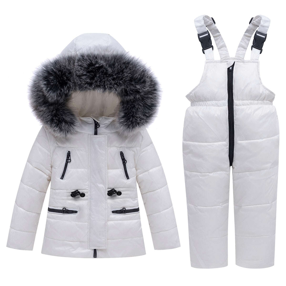 Winter Children Ski Suit Windproof Warm Boys Clothing Set Jacket+Overalls Unisex Snow Suits with Real Fur 0-4 Years