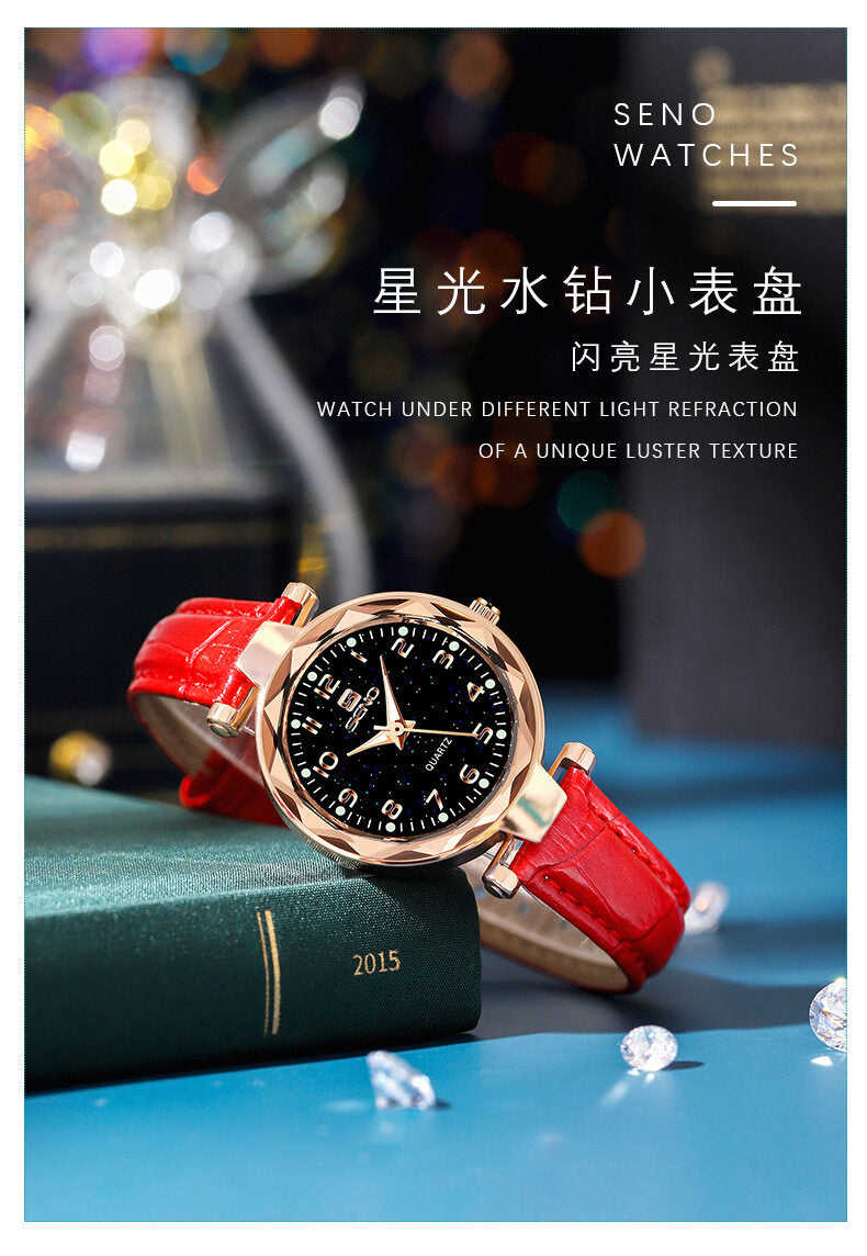 SENO Star Watch Ladies Fashion Trend Waterproof Belt Quartz Women Watch S047