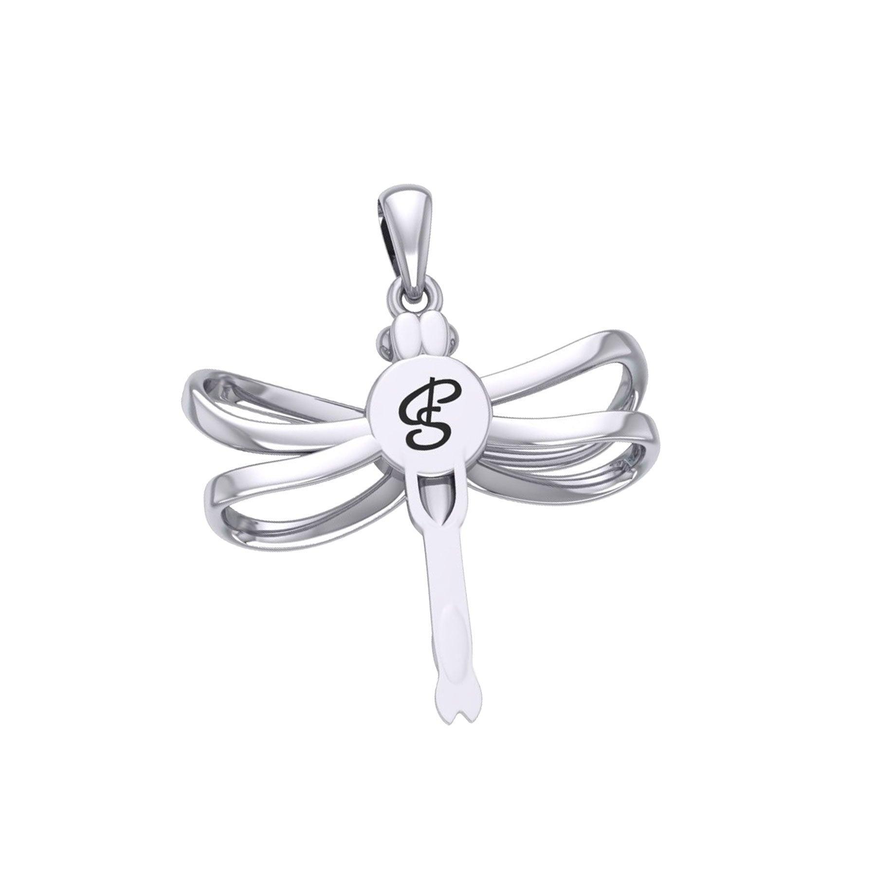 Ethereal Dragonfly Sterling Silver Pendant with Spiritual Gemstone by Peter Stone Jewelry