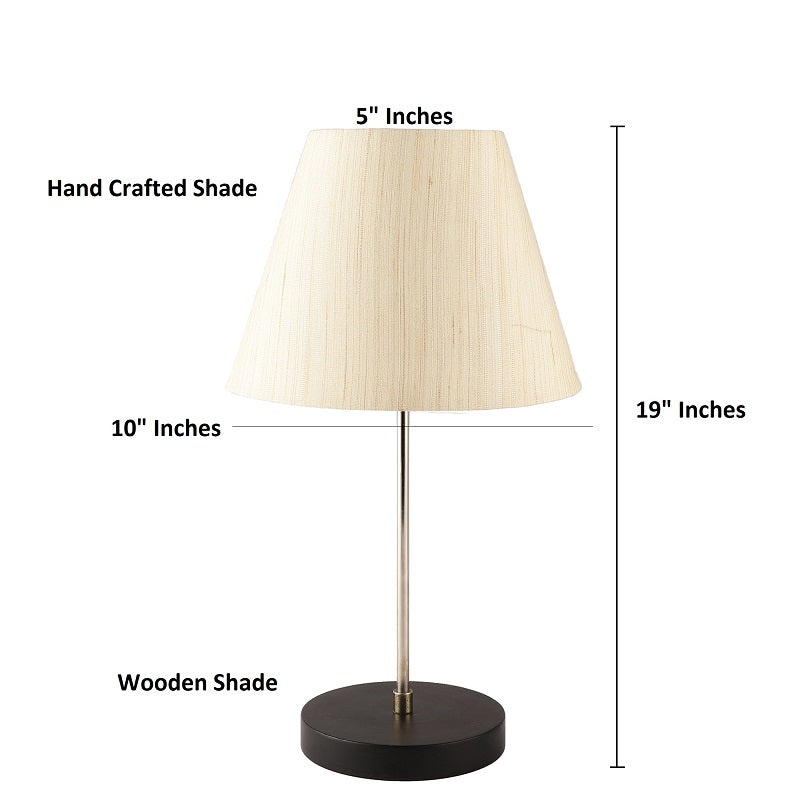 BTR CRAFTS Silver Rod With Black Wooden Base Table Lamp (Conical Lampshade)