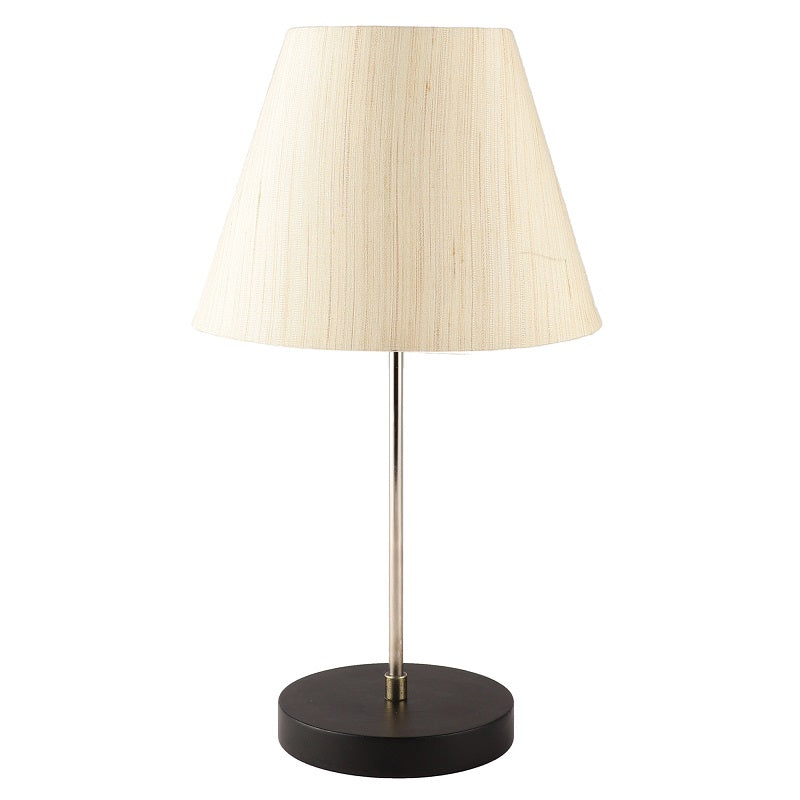 BTR CRAFTS Silver Rod With Black Wooden Base Table Lamp (Conical Lampshade)