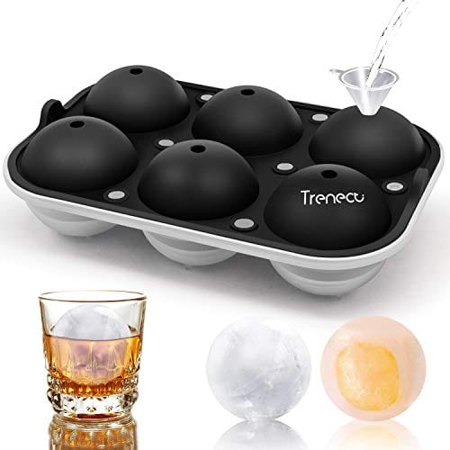 Trenect Large Silicone Ice Cube Trays with Lid - 2.5 Inch Round Ice Balls for Whiskey & Cocktails