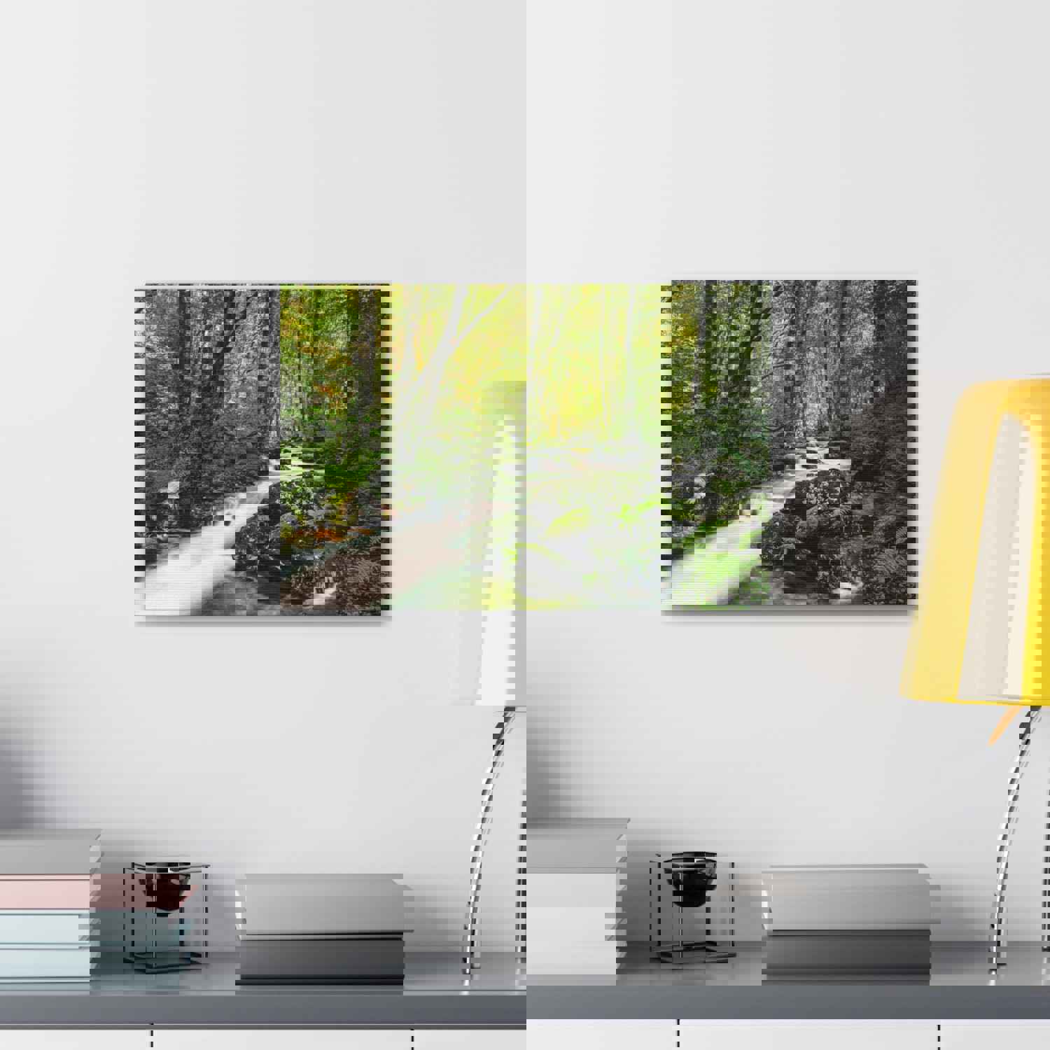 Green Forest River Nature Wilderness Photography Canvas Wall Art for Home Decor