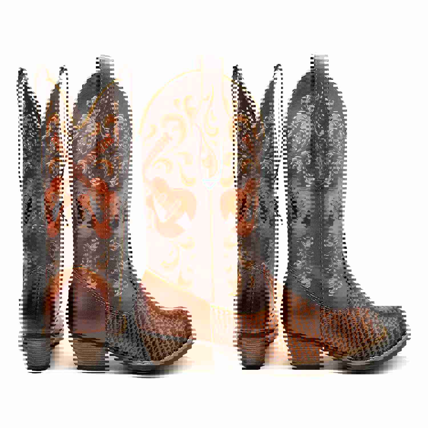 Fish Pattern Cowboy Boots - Hand-Crafted Genuine Leather Trendsetter Shoes
