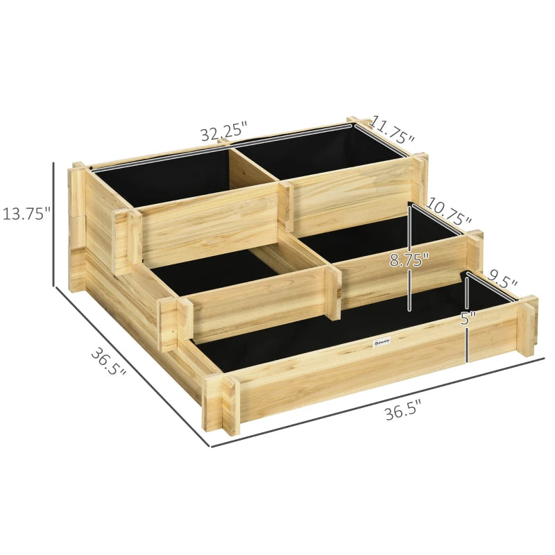Outsunny 3 Tier Raised Garden Bed with 9 Grow Grids and Non-woven Fabric for Vegetables, Flower, Herb Outdoor Indoor Use