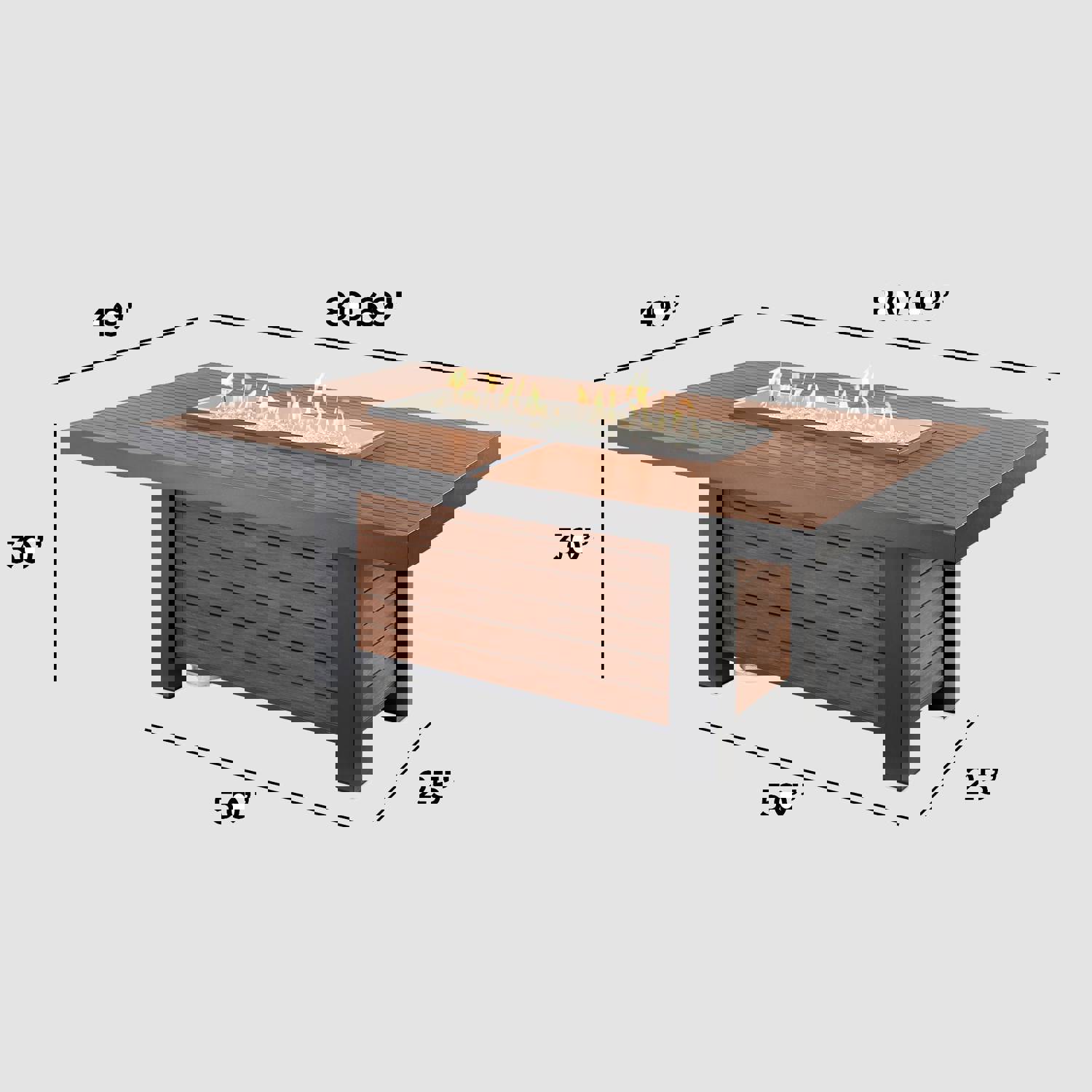 Kenwood and Brooks Linear Dining Height Gas Fire Pit Table