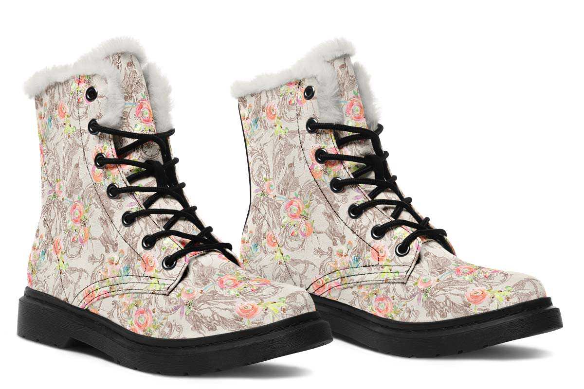 Floral Horse Winter Boots - Custom Printed, High-Quality Microsuede with Memory Foam Insoles