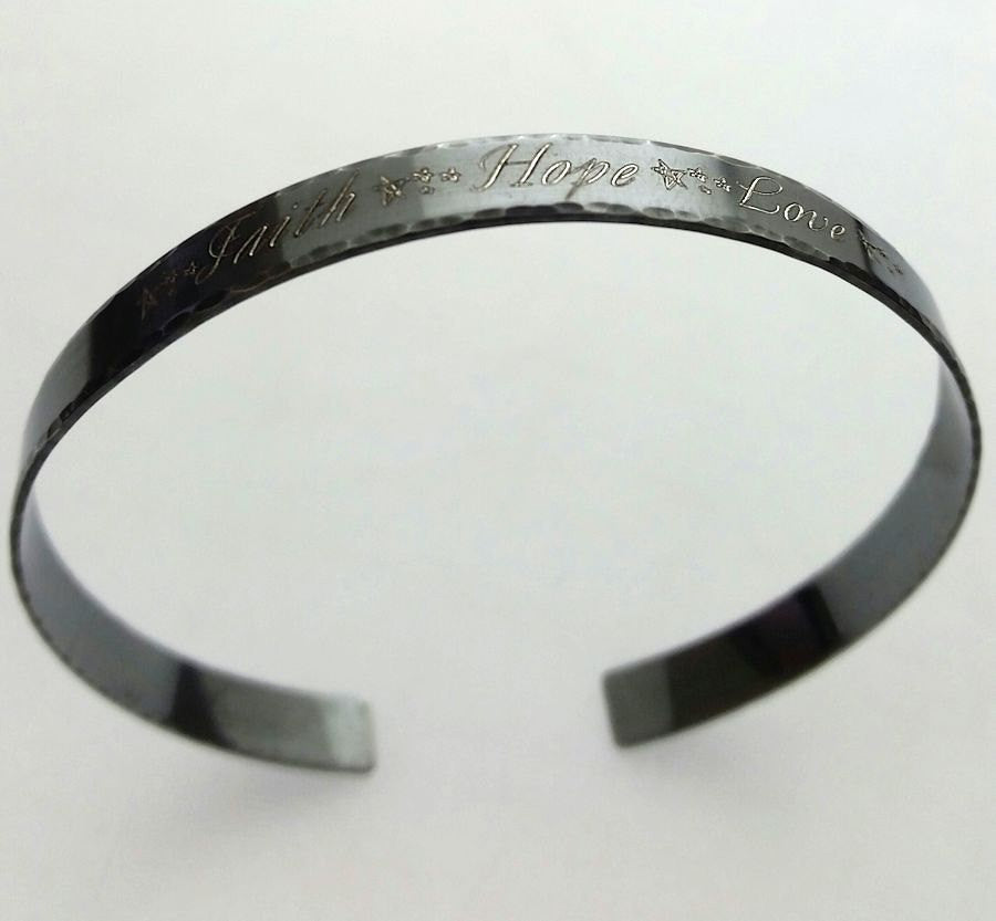 Personalized Black Sterling Silver Bracelet for Men - Adjustable Engravable Cuff