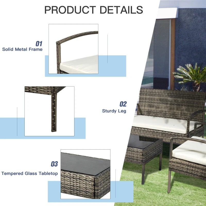 Outsunny 4-Piece Patio Furniture Set with Rattan Chairs and Glass Table