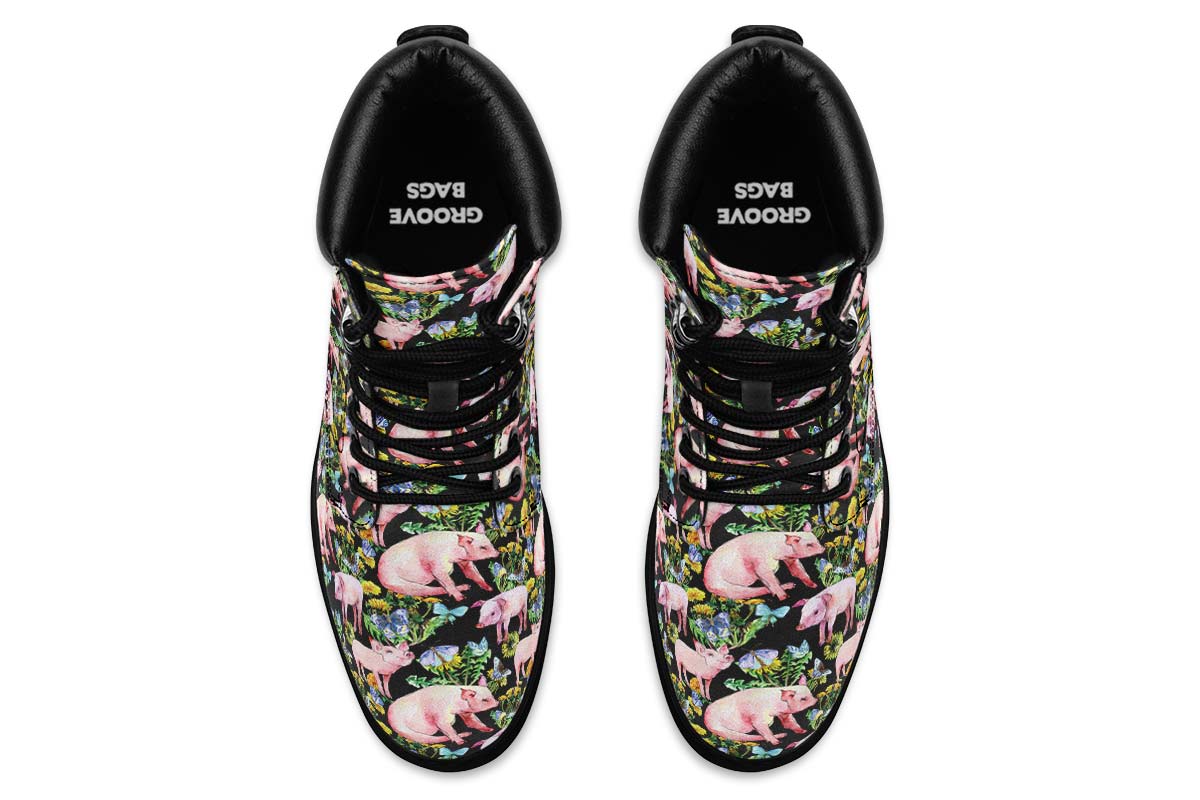 Floral Pig Classic Vibe Boots - Custom Printed Vegan Boots