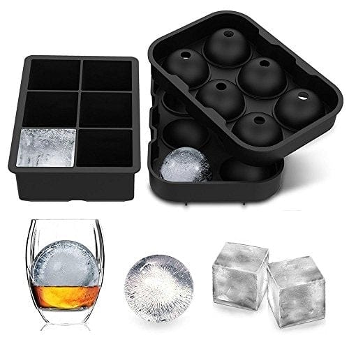 Large Ice Cube Trays Ice Ball Maker with Lids Combo (Set of 2) - Silicone Sphere & Square Flexible Ice Molds for Cocktails, Whiskey, Juice & Drinks - Reusable & BPA Free