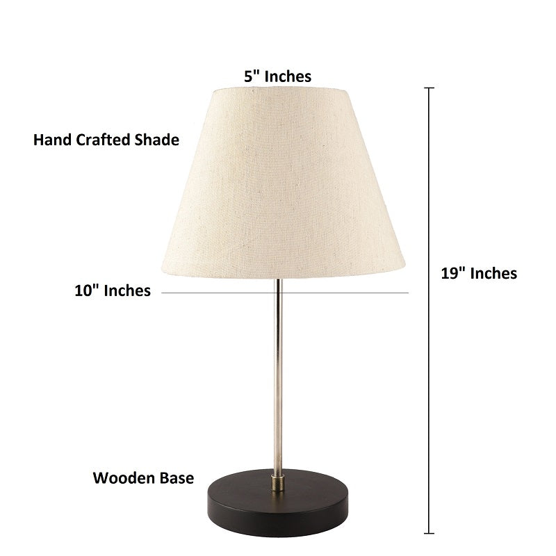 BTR CRAFTS Silver Rod With Black Wooden Base Table Lamp (Conical Lampshade)