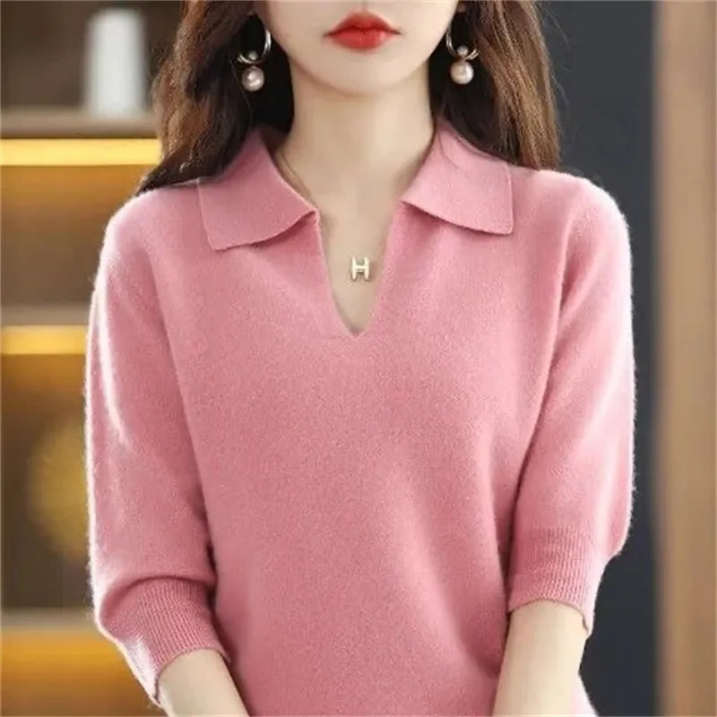 Nukty Women's Knitted V-Neck Sweater - Autumn Winter Warm Casual Pullover