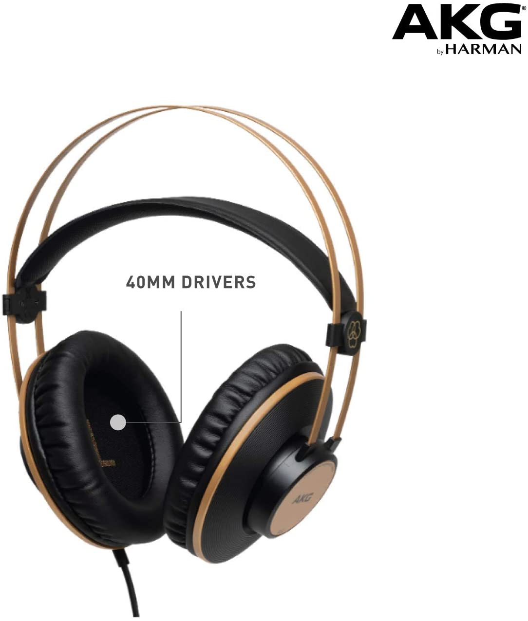 AKG Pro Audio K92 Closed-Back Studio Headphones (Renewed) - Matte Black/Gold
