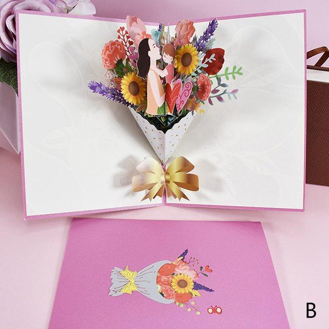 3D Floral Bouquet Greeting Cards for Mother's Day, Birthday, and Wedding