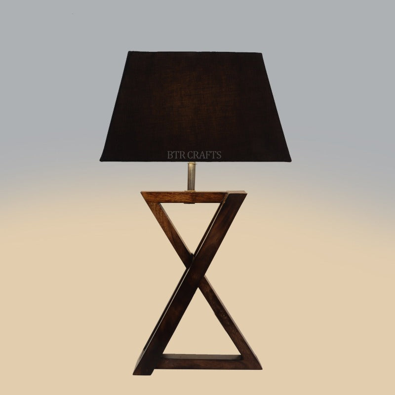 BTR CRAFTS Natural Wooden Cross Table Lamp with Fabric Shade