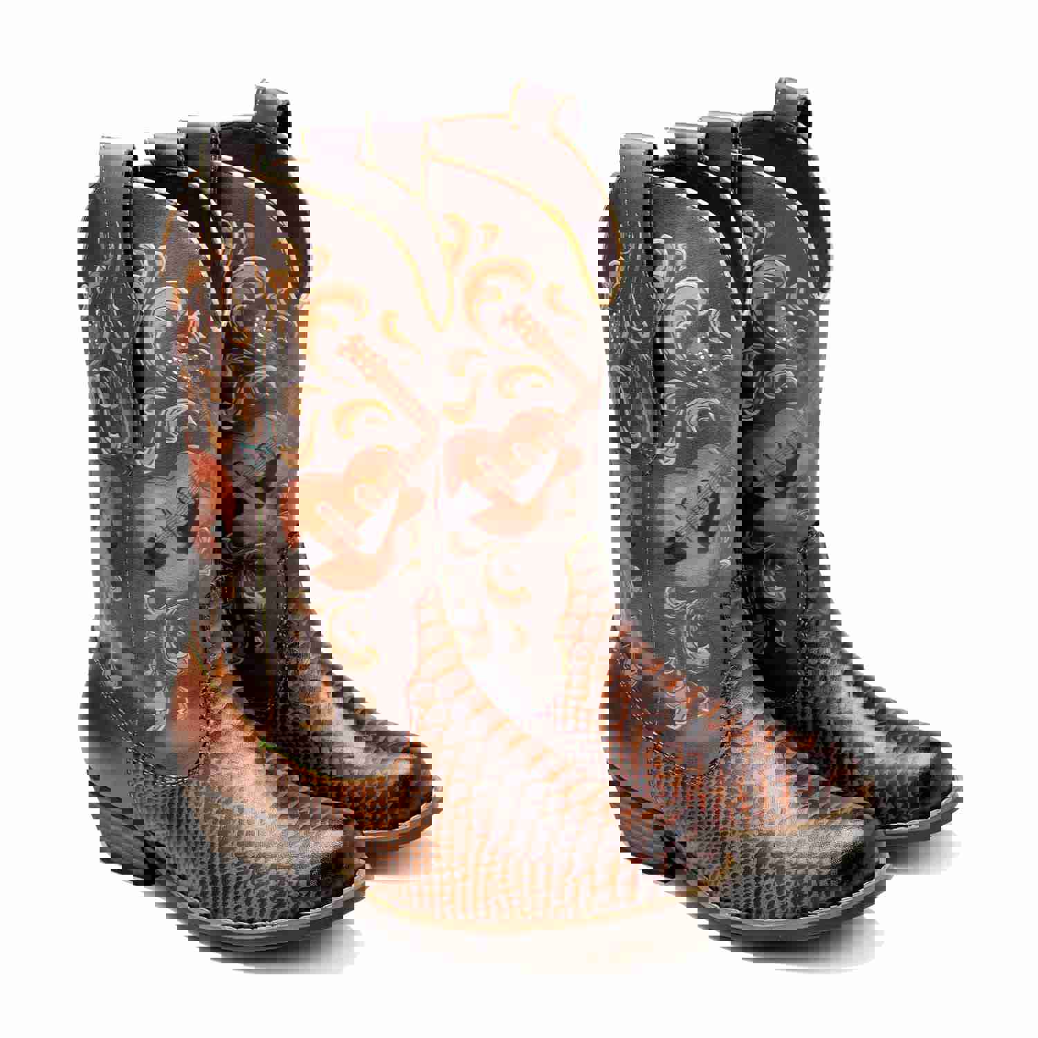 Fish Pattern Cowboy Boots - Hand-Crafted Genuine Leather Trendsetter Shoes