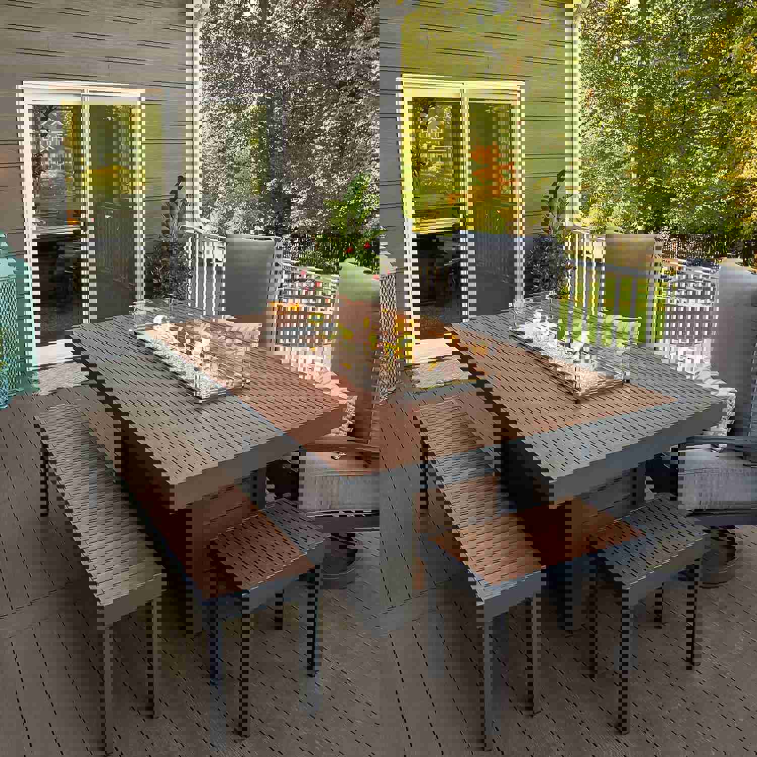 Kenwood and Brooks Linear Dining Height Gas Fire Pit Table