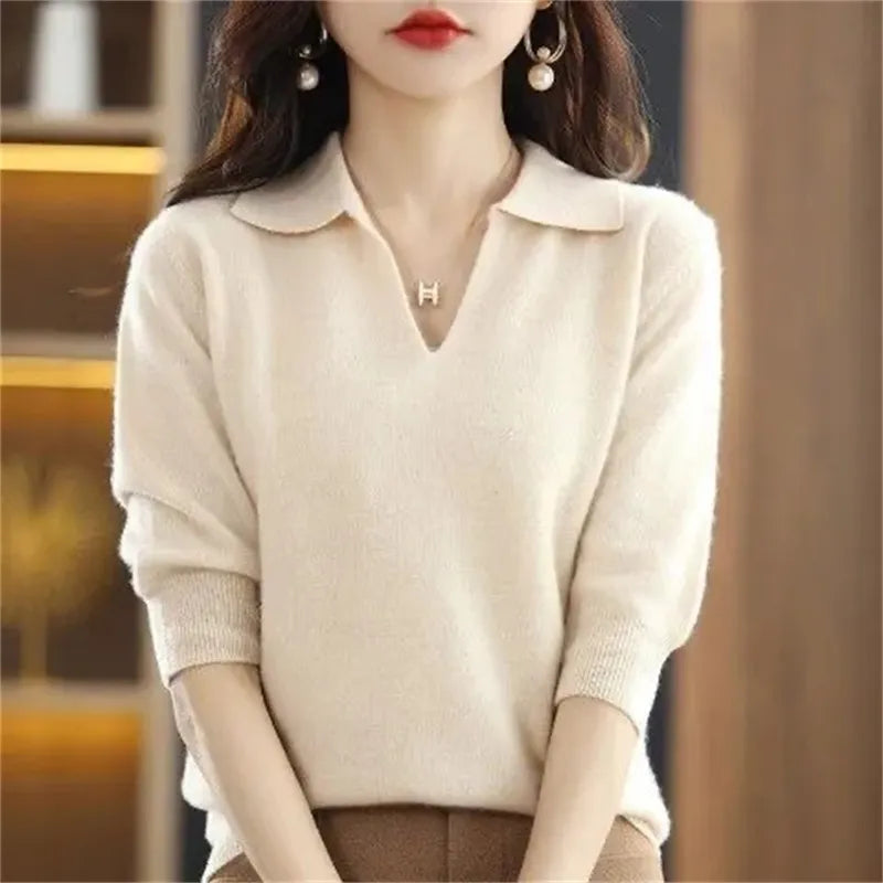 Nukty Women's Knitted V-Neck Sweater - Autumn Winter Warm Casual Pullover