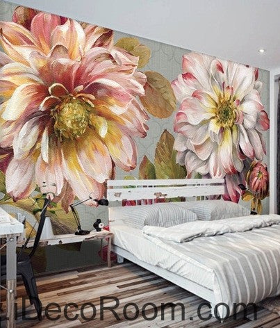 Vintage Large Flower Leaves IDCWP-000076 Wallpaper Wall Decals Wall Art Print Mural Home Decor Gift