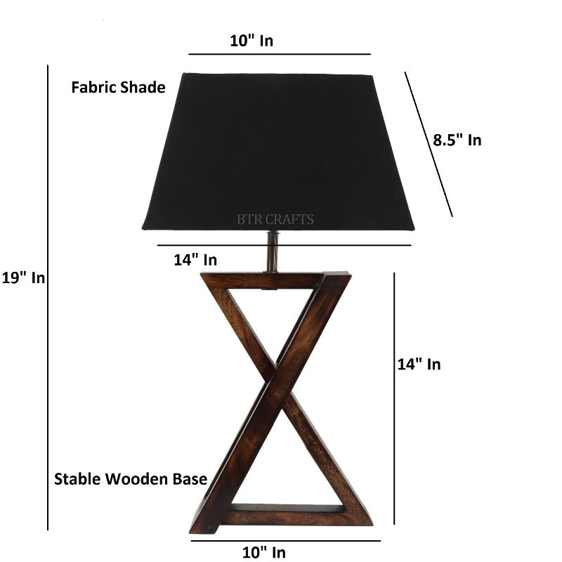 BTR CRAFTS Natural Wooden Cross Table Lamp with Fabric Shade