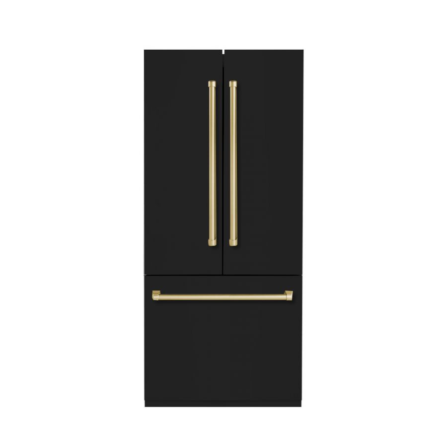 Hallman 36 Built-In French Door Refrigerator with Brass Trim and Automatic Ice Maker