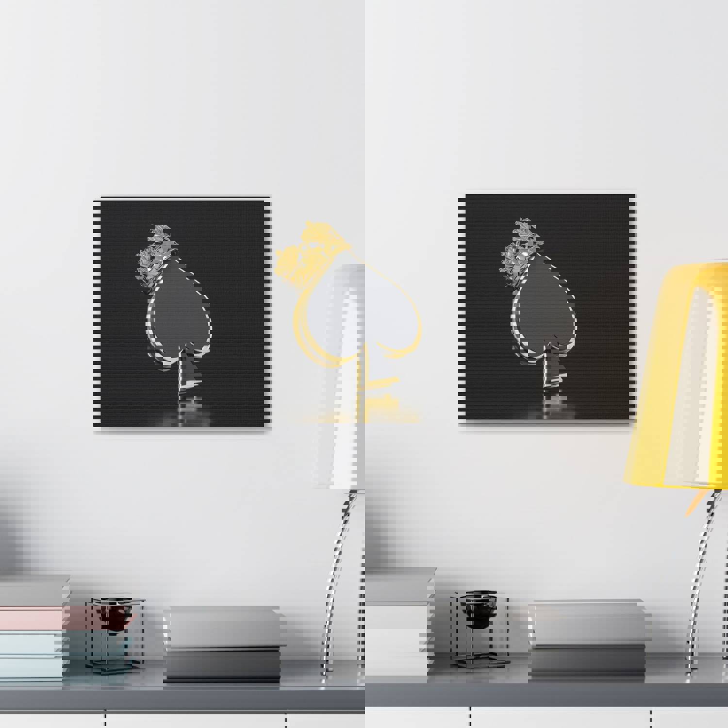3D Gold Crown Spades Playing Card Canvas Wall Art - Ready-to-Hang Home Decor