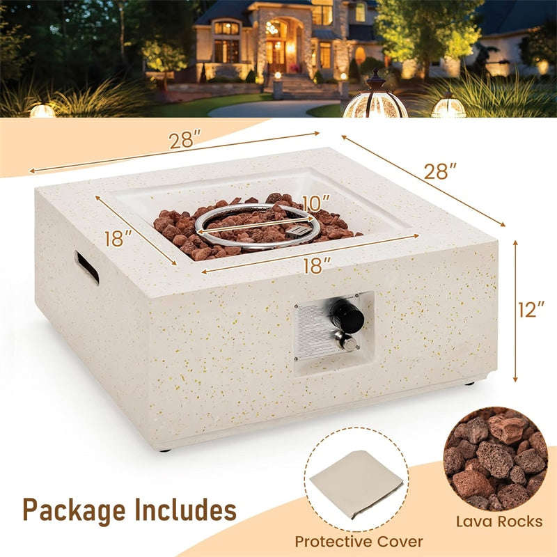 28 Terrazzo Propane Fire Pit Table - 40,000 BTU Square Outdoor Gas Fire Pit with Simple Ignition System