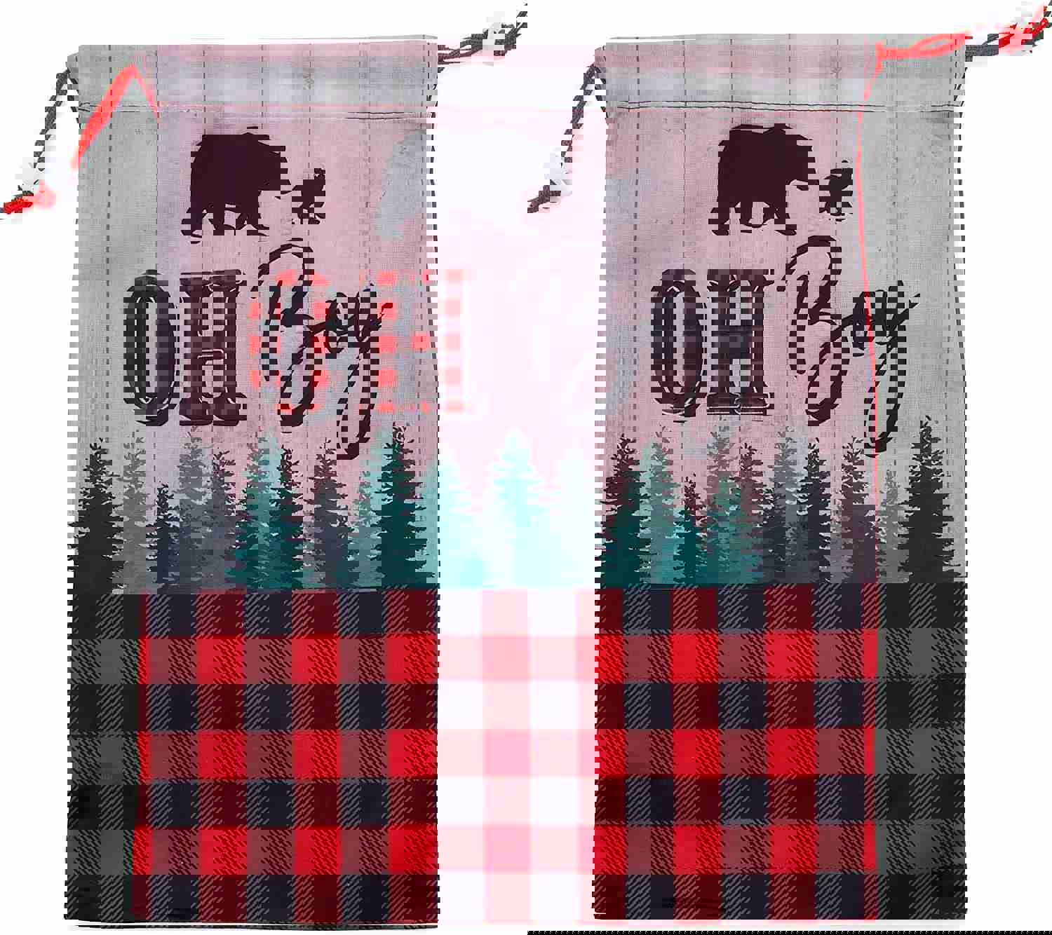 12 Pack Lumberjack Buffalo Plaid Drawstring Gift Bags for Boys Baby Shower & Kids Birthday Party Favors