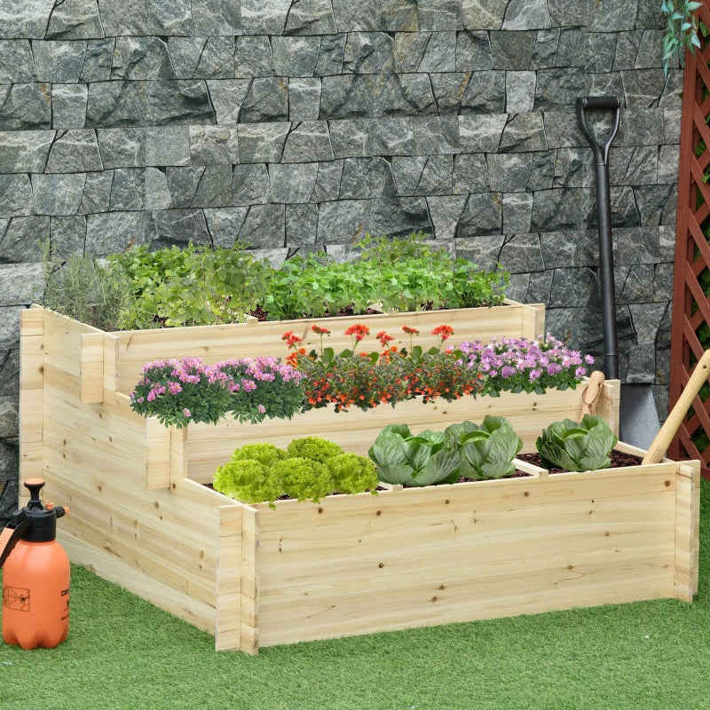 Outsunny 3 Tier Raised Garden Bed with 9 Grow Grids and Non-woven Fabric for Vegetables, Flower, Herb Outdoor Indoor Use