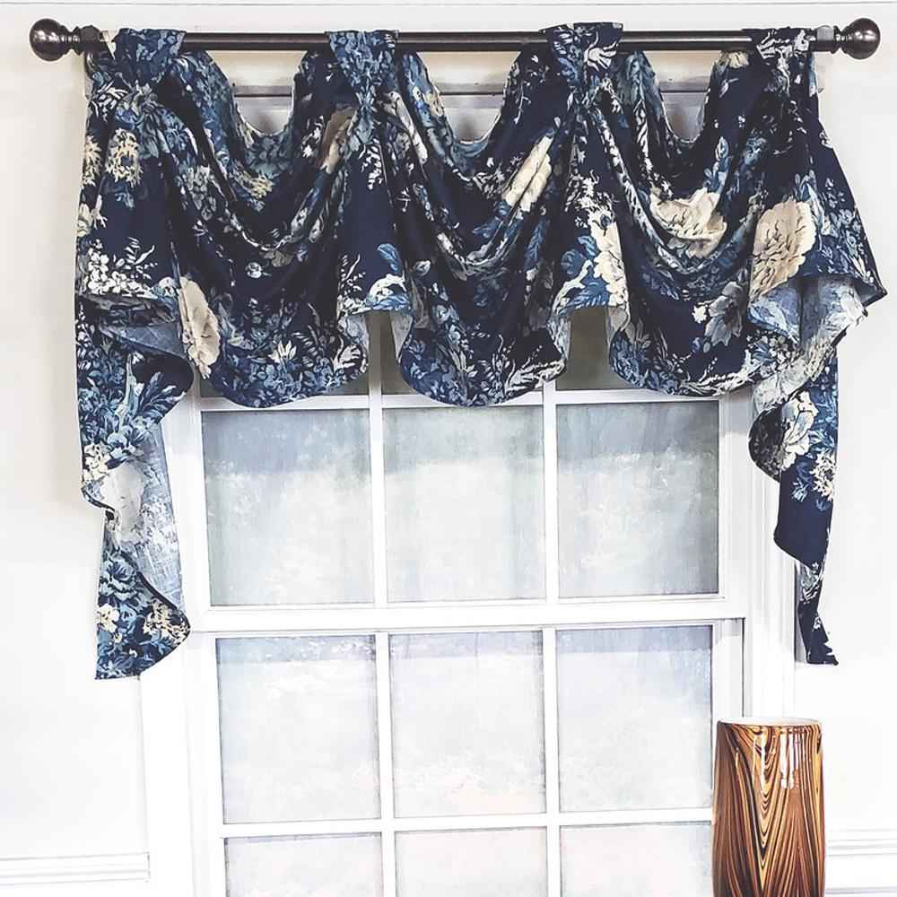 RLF Home Modern Design Classic Midnight Victory Swag 3-Scoop Window Valance 50 x 25 Navy