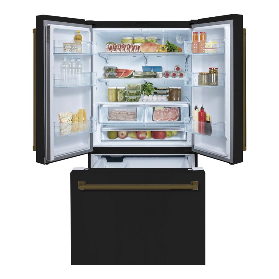 Hallman 36 Freestanding French Door Refrigerator with Bottom Freezer and Automatic Ice Maker