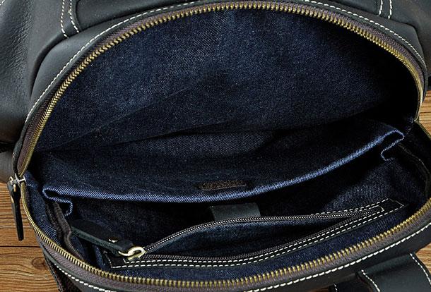 Genuine Leather Men's Cool Black Backpack for School, Travel, and Hiking