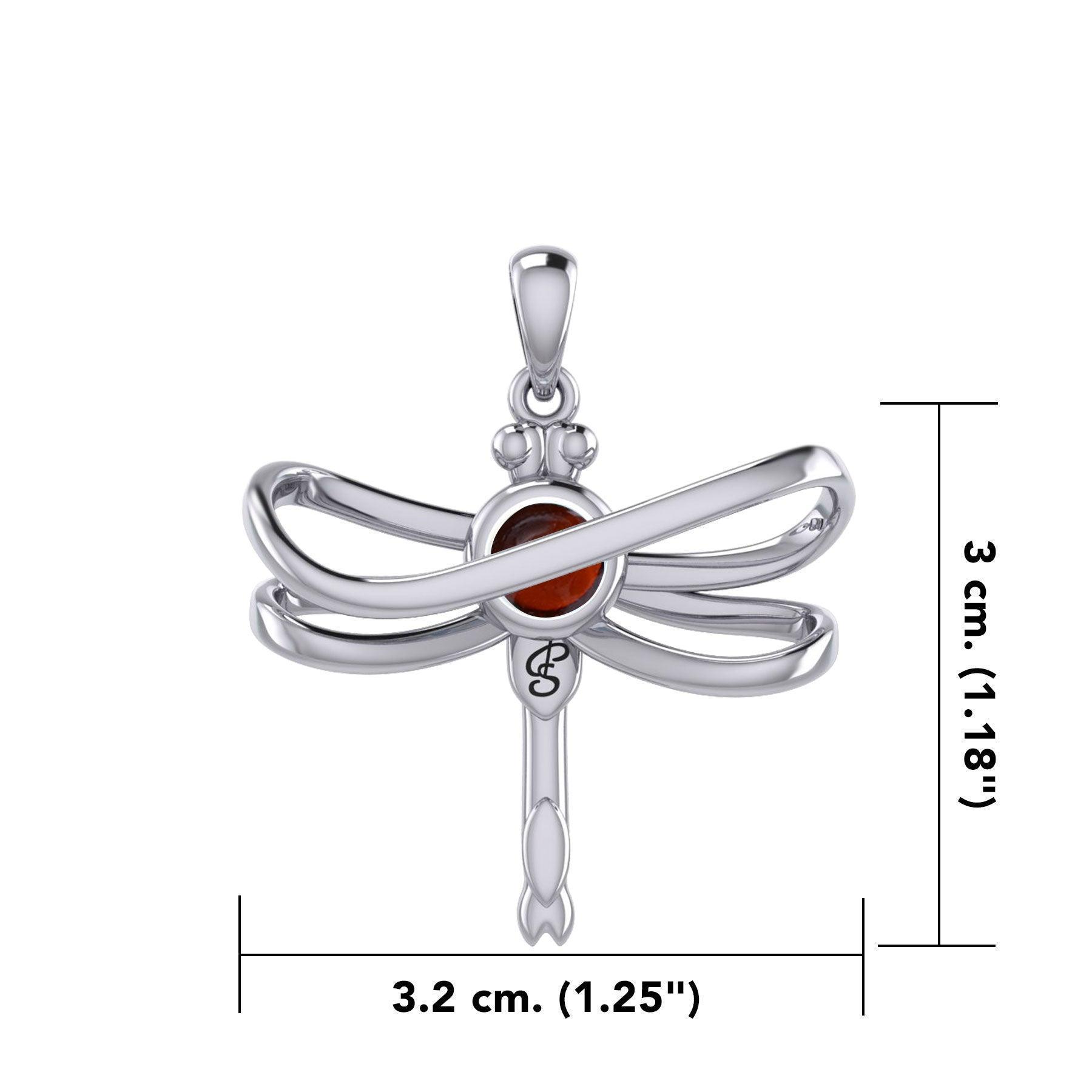 Ethereal Dragonfly Sterling Silver Pendant with Spiritual Gemstone by Peter Stone Jewelry