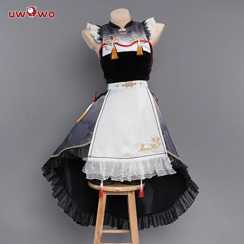 UWOWO Shenhe Cosplay Costume - Genshin Impact Maid Dress for Halloween & RolePlay