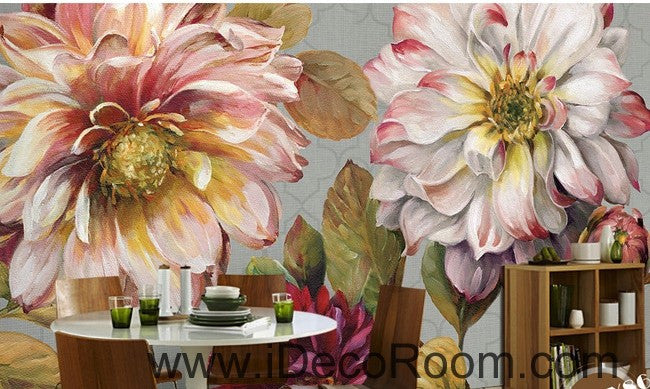 Vintage Large Flower Leaves IDCWP-000076 Wallpaper Wall Decals Wall Art Print Mural Home Decor Gift