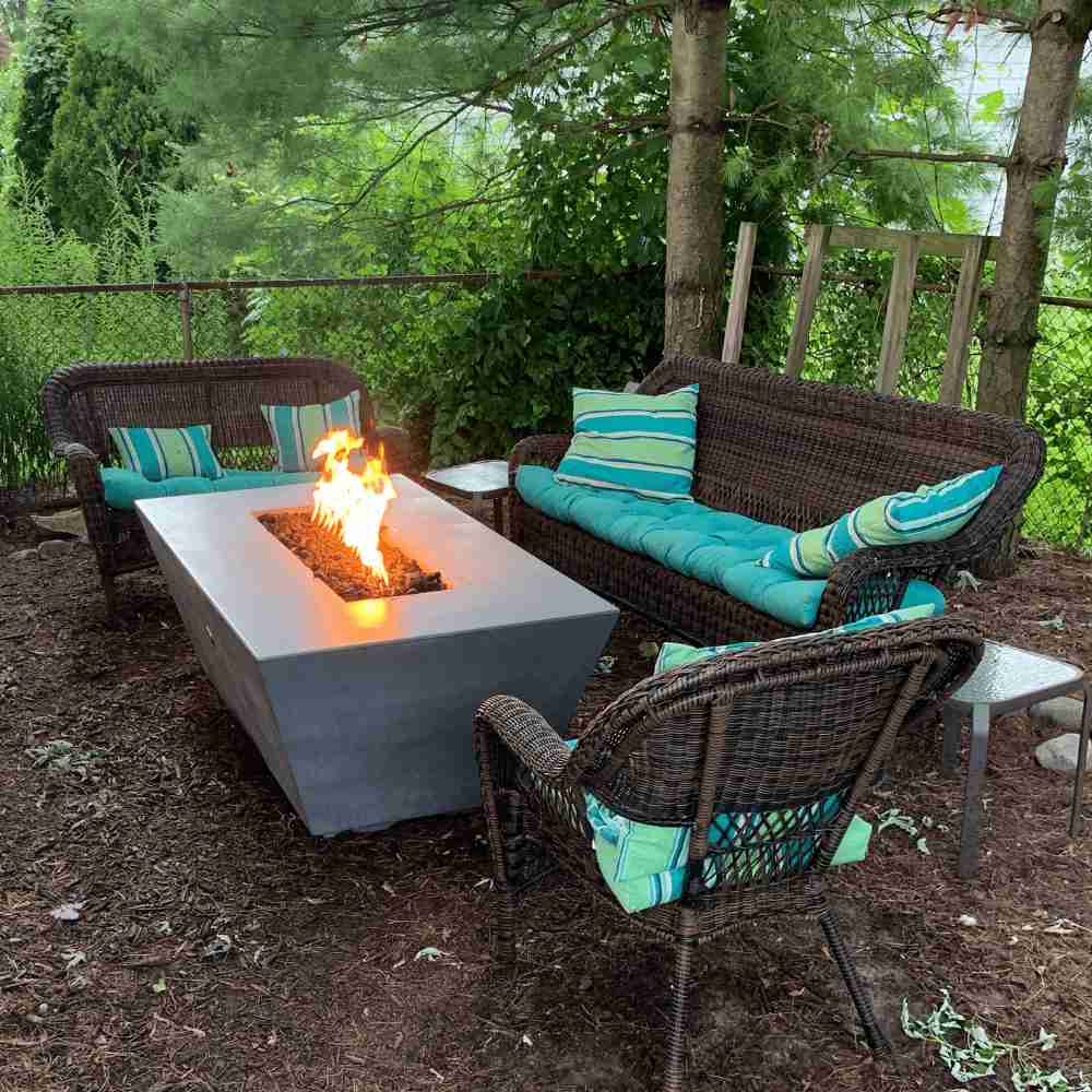 Top Fires Angelus 60-Inch Rectangular GFRC Gas Fire Pit Table - Match Lit