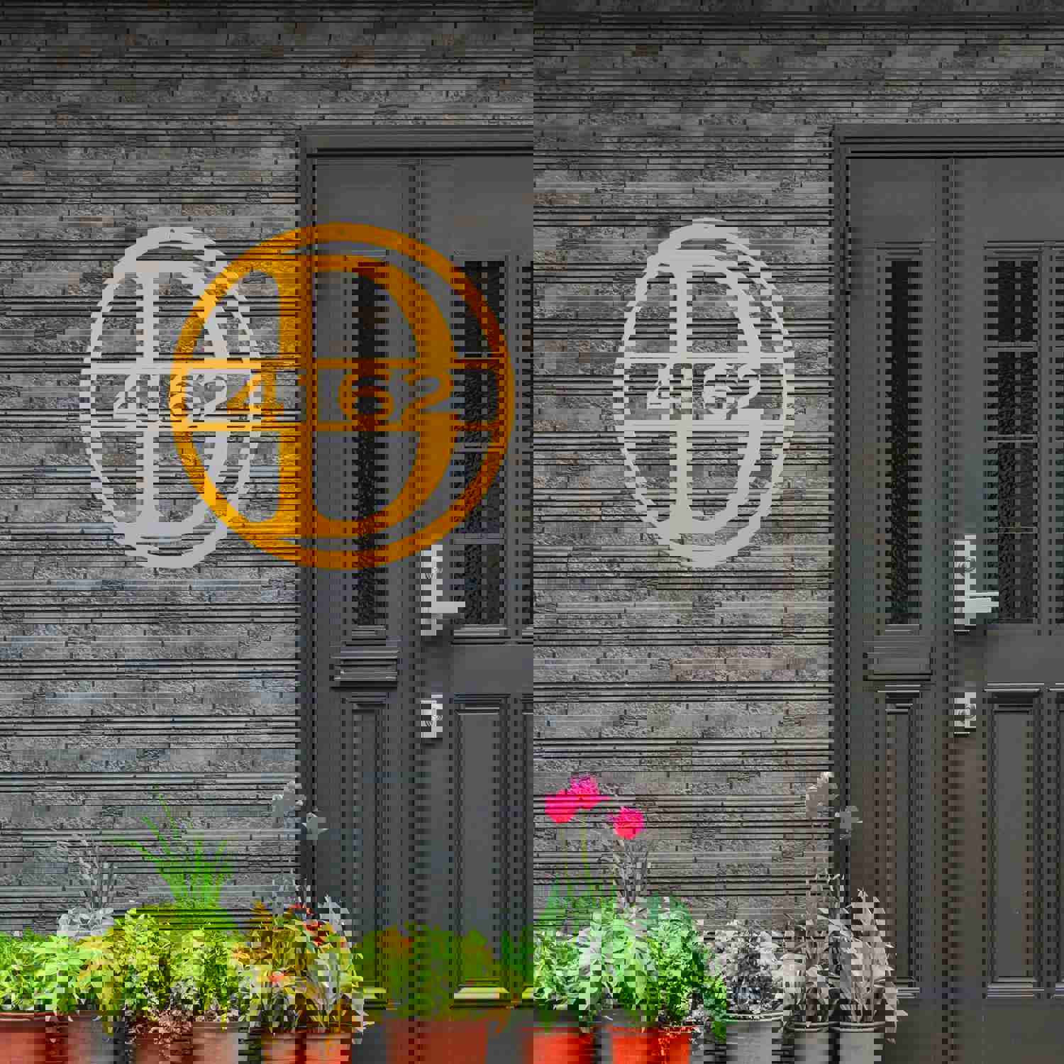 Custom Round Monogram House Number Metal Sign - Housewarming & Wedding Gift