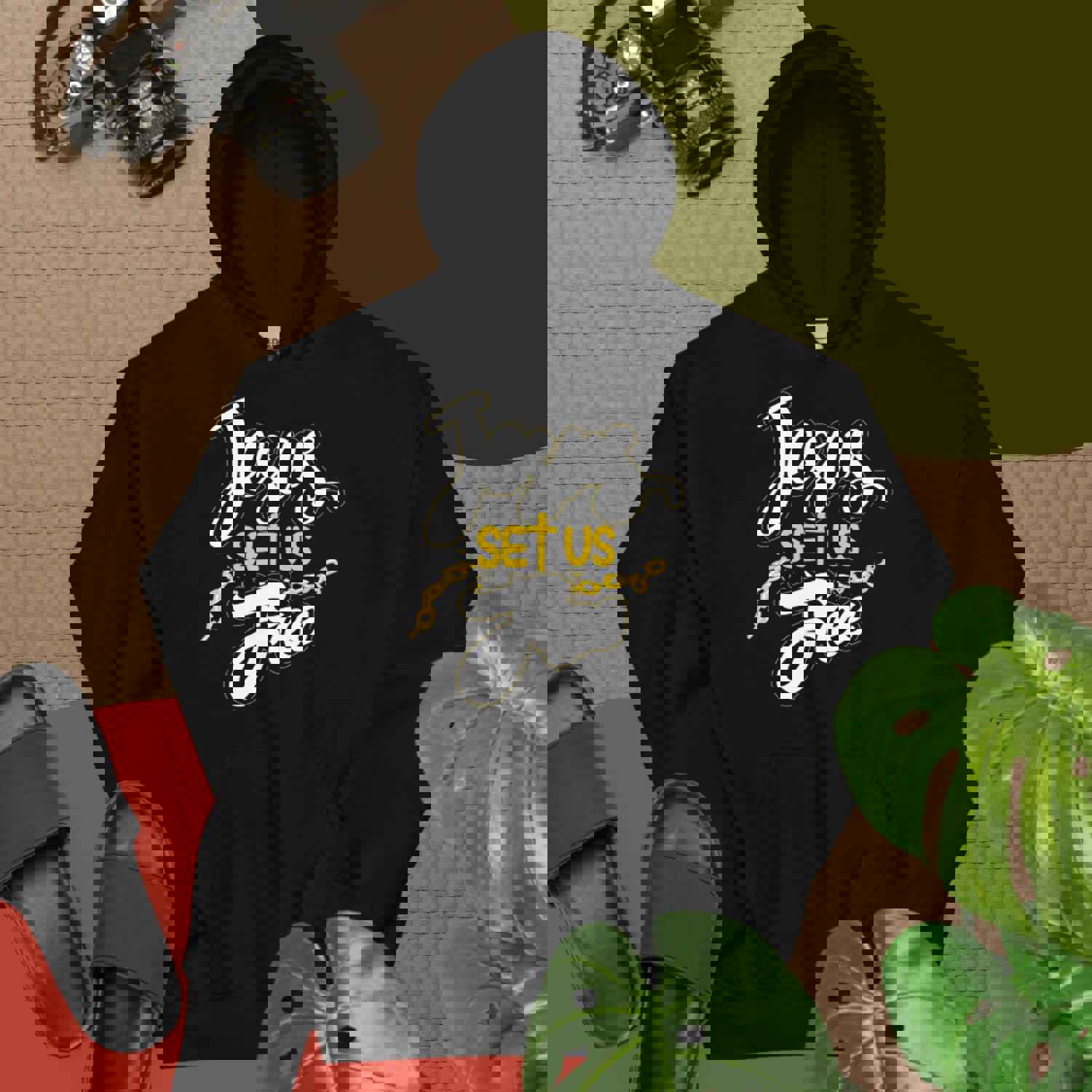 F&H Christian Jesus Set Us Free Mens Hoodie