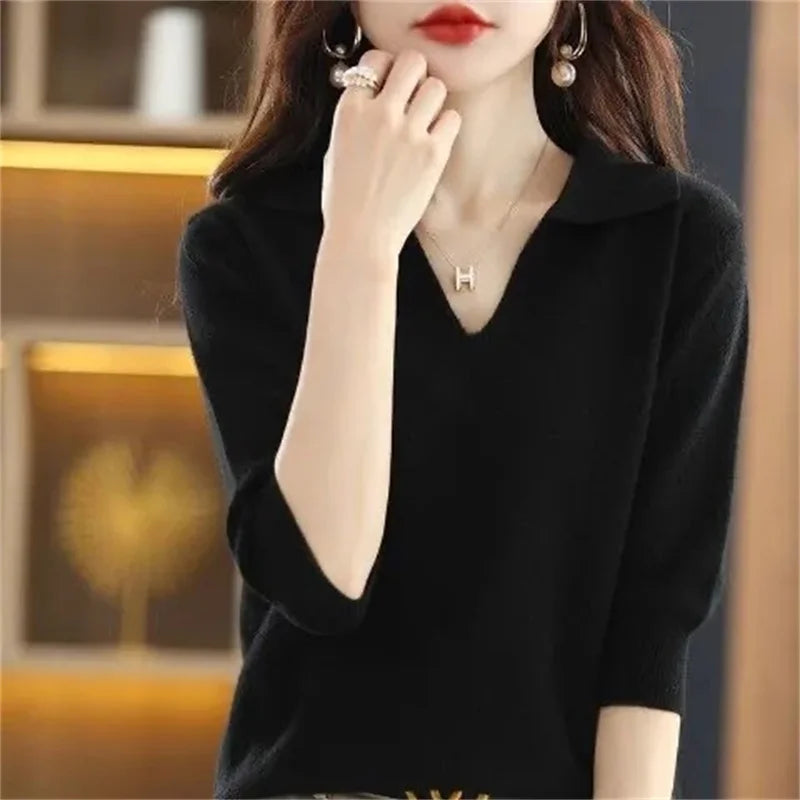 Nukty Women's Knitted V-Neck Sweater - Autumn Winter Warm Casual Pullover