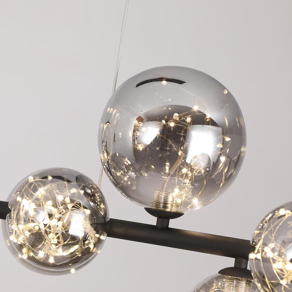 Modern 7-Light Black Kitchen Island Pendant with Glass Globe Shades
