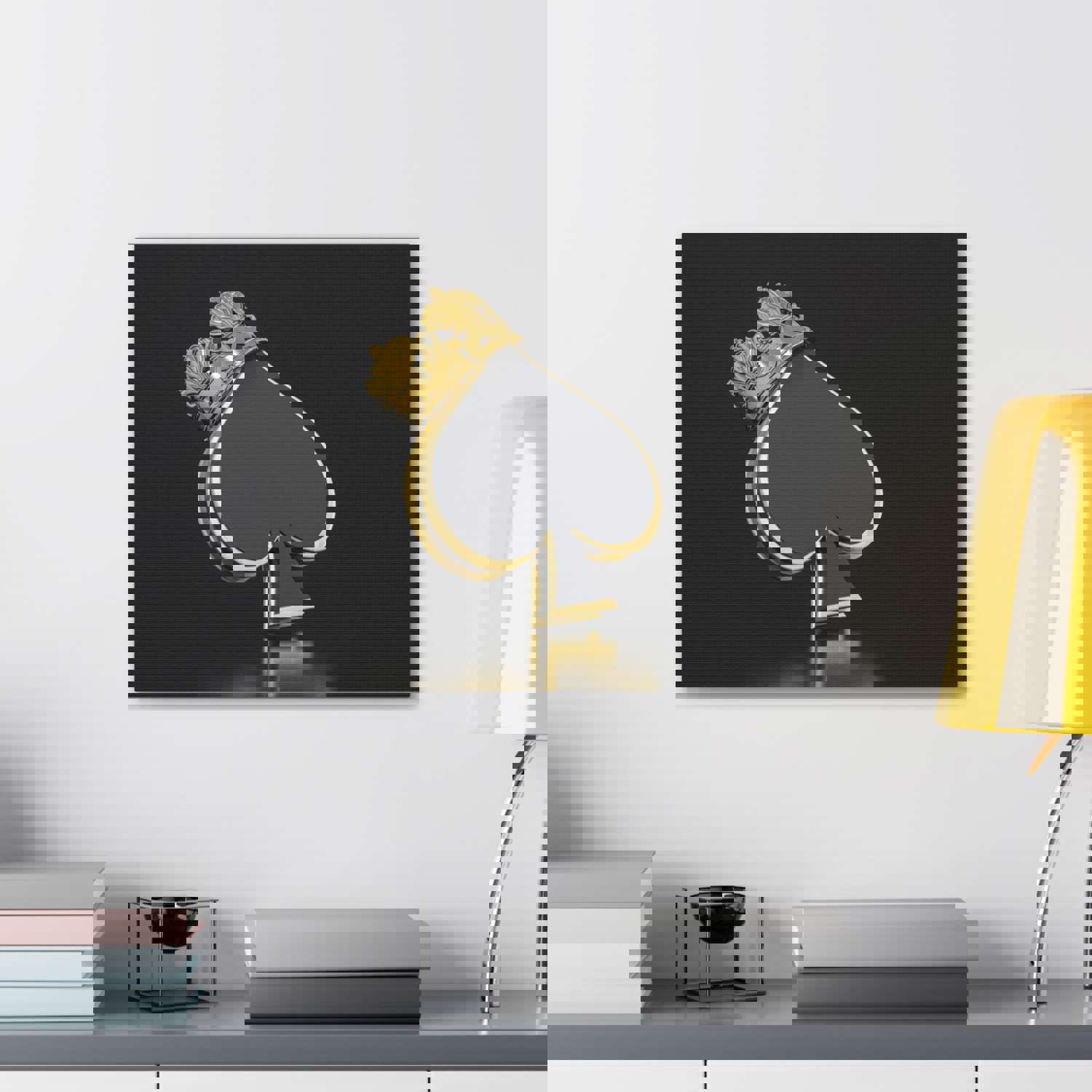 3D Gold Crown Spades Playing Card Canvas Wall Art - Ready-to-Hang Home Decor